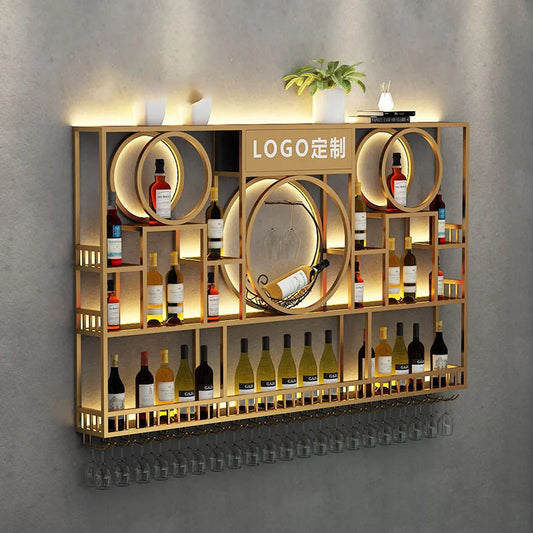 Wall Mount Display Wine Racks Kitchen Modern Luxury Gold Wine Rack Display Large Liquor Store Stojak Na Wino Bar Furniture