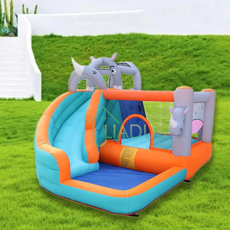 Outdoor Inflatable Castle with Bubble Pool Air Jumping House with Water Slide Bouncy Castle Kid's Party Game Play Bounce House